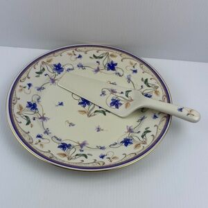 Andrea By Sadek Cake Plate and Server Discontinued Blue Flower & Vine Pattern